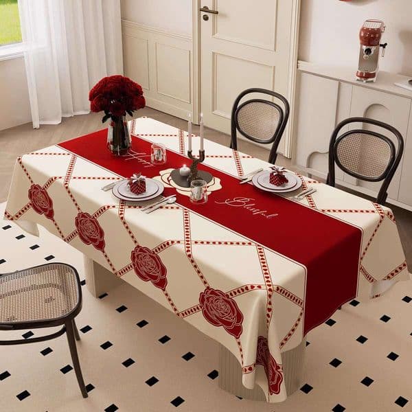 Designer Table cloths Red Chinese New Year Luxury Table Mats Rectangle Waterproof Table Cover Bow Theme Black Bow Birthday Party Decorations Coquette Birthday
