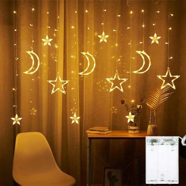 3.5m Star Moon LED Curtain String Light Battery Powered Christmas Garland Fairy Lamp for Outdoor Garden Wedding Xmas New Year Decor X250724