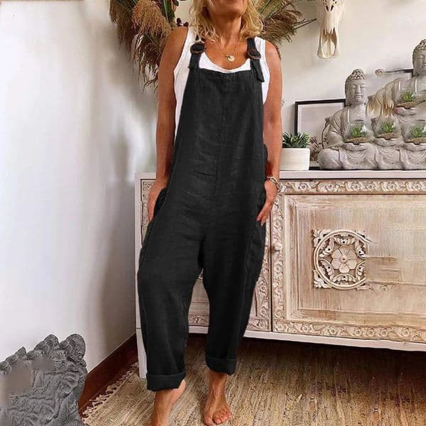 Cotton Blend Jumpsuit Women Summer Casual Solid Overalls Bodysuits Oversized Wide Leg Pants Female Clothing Streetwear Rompers 250717BANJIA