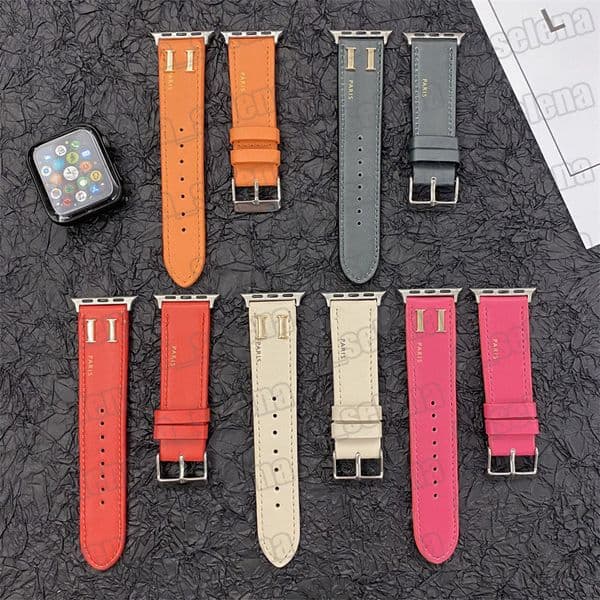 Designer Watch band Suitable for Apple Watch 5/6/7 with PU leather Wrist Smart Strap 38/40/41/42/44/45/49 MM