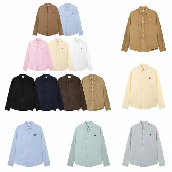 designer Mens Shirts Heart Embroidery Spring Autumn Corduroy Casual Shirt Women Multiple Solid Colors Stripe Tops o0am#