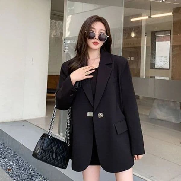 Long Womens Blazers Loose Jacket Dress Clothing Female Coats and Jackets Solid Over Black Youthful Woman Clothes Outerwear 250725