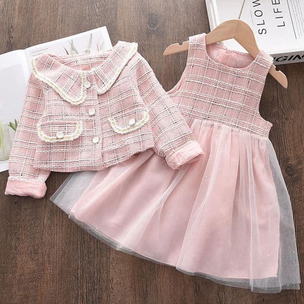 Bear Leader Baby Girls Princess Dress with Coat Autumn And Winter Party Kids Clothing Elegant Girl Outfit Children Clothing 2pcs 250724