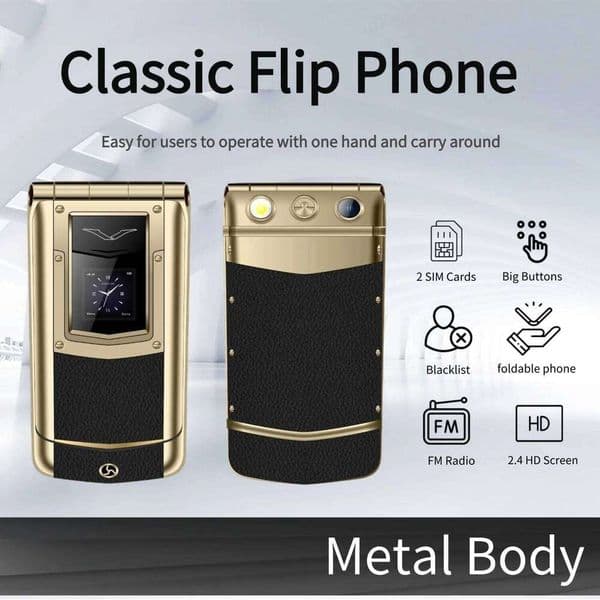 Metal Flip For Men SIM Business Phone Big Button Dual Screen Magic Voice Blacklist Senior Classic Mobile