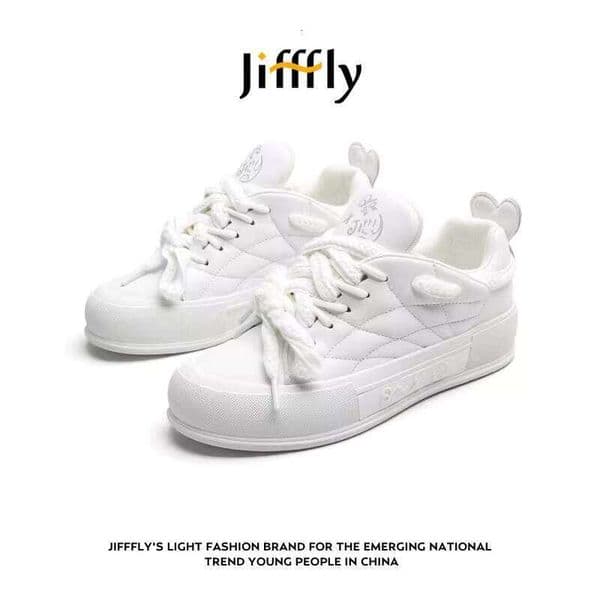 Jiffflyx Qingwantian Q.VONTON Women's Versatile White Shoes Thick Sole Height Increasing Casual Sports Sneakers