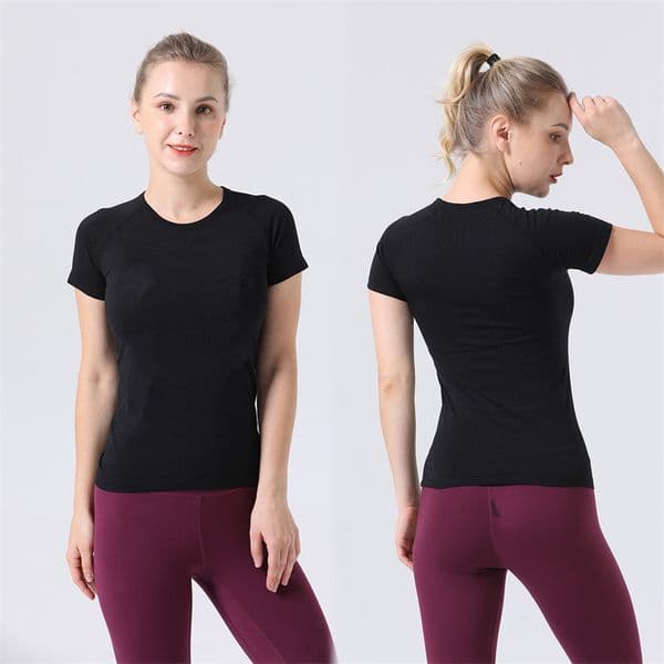 20 Womens Yoga Outfit Short Sleeve Tshirts Solid Color Sports Shirts Running Excerise Gym Fitness Girls Jogging Sportswear Breathable