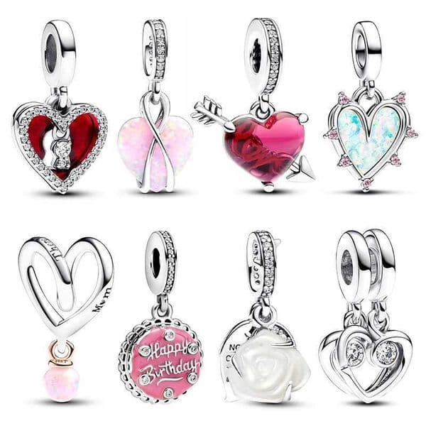 925 Silver Pendant Red Pink Blue Fit Pandach Original DIY Bracelets Charm Beads Party Fashion Birthday Gifts Jewelry XJ250726