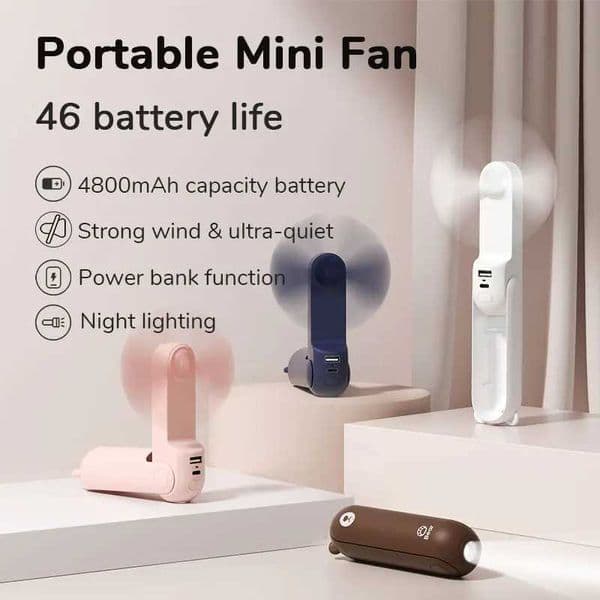 1 Portable Mini Handheld USB 4500mAh Recharge Hand Held Small 3 in1 Pocket Fan with Power Bank Flashlight Feature R250725