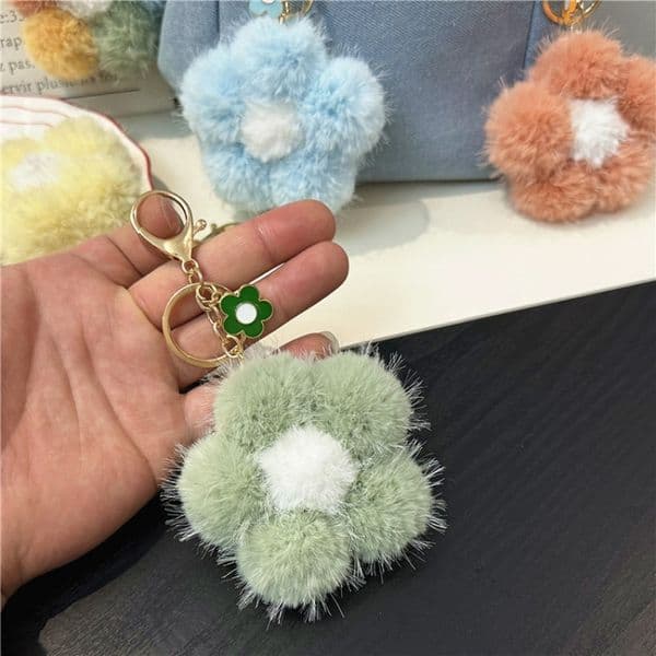 Colorful Cherry Blossom Fluffy Hair Ball Charms for Keys & Cell Phones