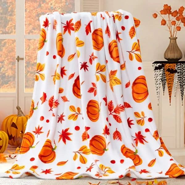 Halloween Throw Blanket for Couch Bed Halloween Fall Thanksgiving Gift Blanket Pumpkin and Ghost Print Blankets Sofa Blankets 250721