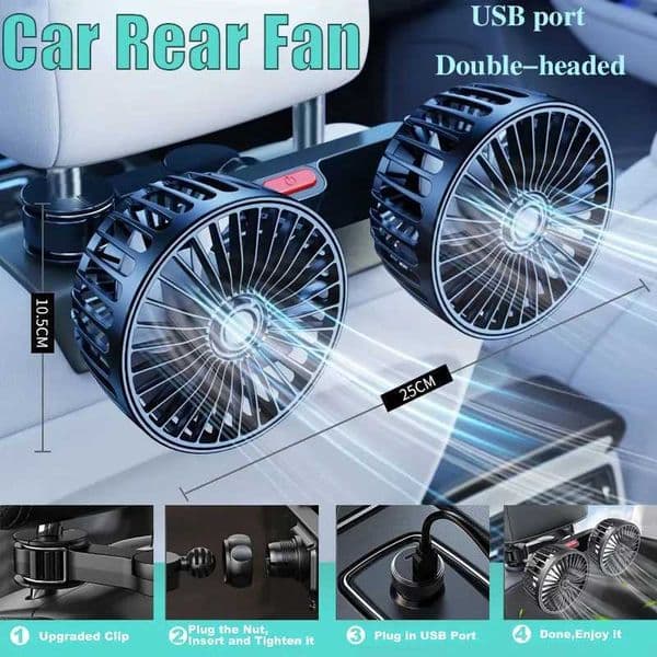 New 3-speed Cooling 360 Rotation Double Head Back Seat 5 Fan Blades for Summer Car Accessory R250725