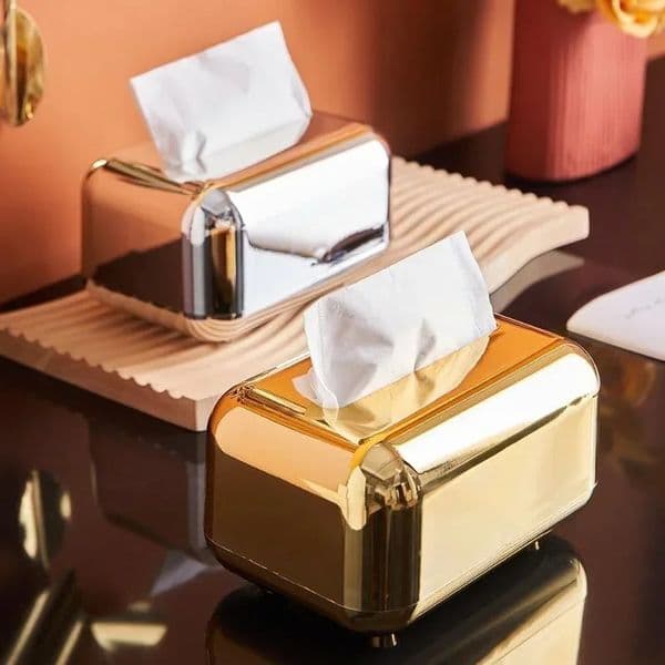 Golden Tissue Boxes Storage Napkin Holder Paper Case Organizer Ornament Craft Desktop Tissue Holder Kitchen Tissue Box 250725BJ