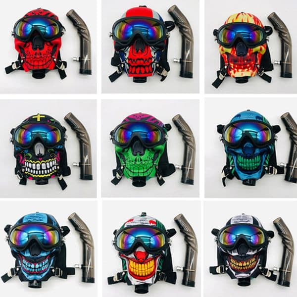 Colorful Skull Gas Mask Acrylic Smoking Pipes Silicone Dry Herb Tobacco Pipe Halloween Masks