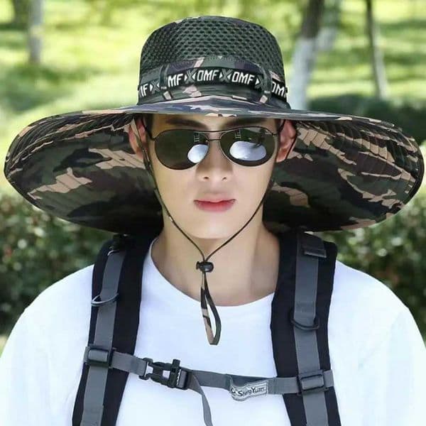 New Summer 15CM Large Brim Sun Hat Men Breathable Fishing Caps Sun UV Protection Mesh Fisherman Hat Hiking Outdoor Beach Cap 250715