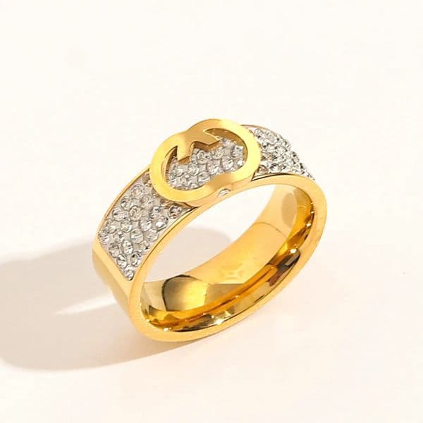 Fashion Brand Designer Ring Gold Alloy Letter Band Rings Crystal Rhinestone Fashion Women Men Jewelry Christmas Gifts Size 6-9