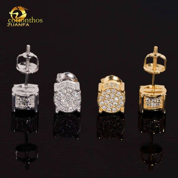 IGI Certified Fashion Round Cluster Lab-Grown Pure Sier Iced Lab Screw Back Earrings for Men