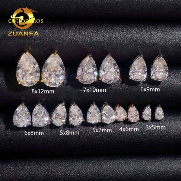 GRA Certificate Pear Cut 3prongs Sier Jewelry Ear Studs Unisex Custom VVS D Moissanite Screw Back Stud Earrings