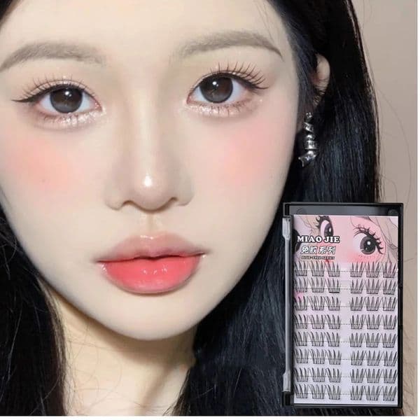MIAOJIE Gluefree False Eyelashes Fishtail Princess Lazy Natural Transparent Stem Reused 48 Clusters Large Capacity 250714