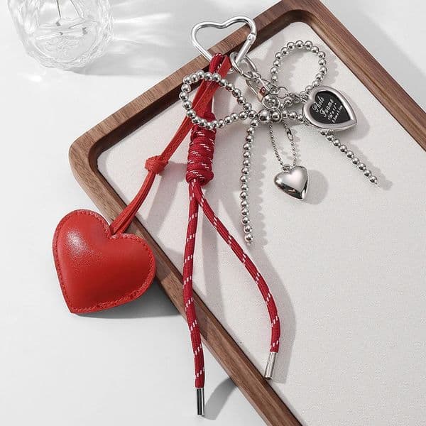INS Style Kawaii Korea Trendy Heart Leather Keychain Bag Package Decor Pendant Accessories Creative Keychain Trendy Jewelry 250724BJ