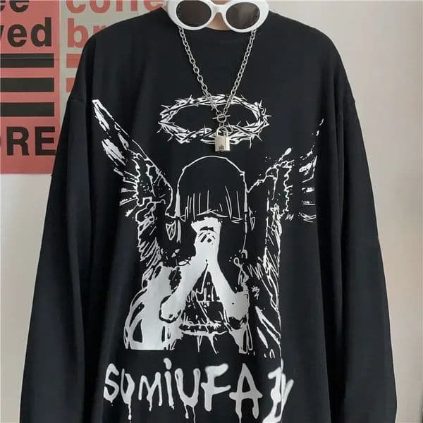 T Shirt for Men Autumn Y2k T-shirt Streetwear Oversized Long Sleeve Anime T-shirt Harajuku Gothic Vintage Graphic Manga Top 250723BJ