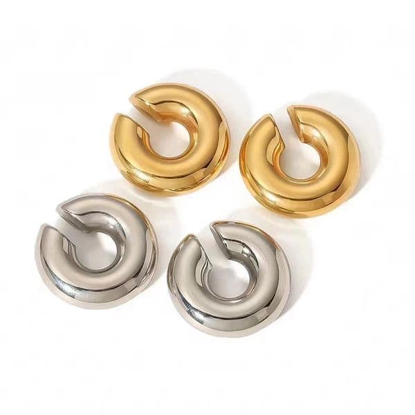 1 Pair Smooth Circle C Shape Clip Earrings For Women Lightweight Without Piercing Cartilage Ear Cuff Gold Silver Color Earrings 250723