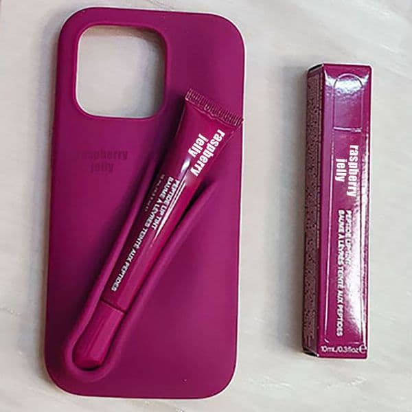 Designer Lip Gloss Phone Case Compatible with Apple iPhone 17 16 15 Protective 3D Silicone Cosmetic Holder Luxury Back Cover Lightweight Coque Funda Raspberry Jelly