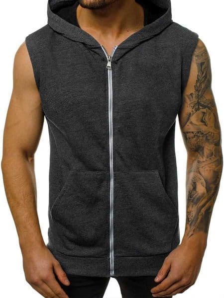 Hot selling mens lace hoodie with open front zipper sleeveless fashionable sports jacket mens clothing W250408