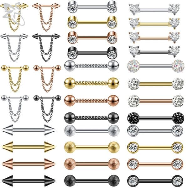 ZS 2PCS Stainless Steel Nipple Piercing Bar For Women 14G Crystal Heart Nipple Shield Ring Horseshoe Barbell Sexy Nipple Jewelry 250722