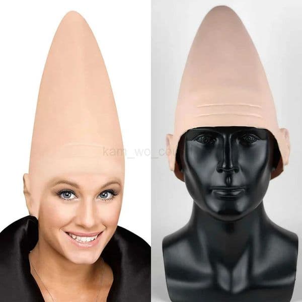 Skin Head Coneheads Alien Cap Mask Cosplay Fake Skull Egg Shaped Conical Latex Helmet Halloween Carnival Party Costume Props M250728