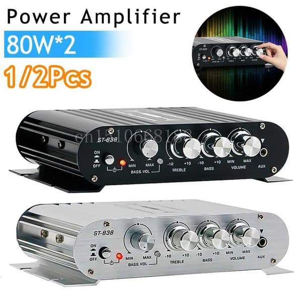 838 HiFi 2.1 Channel Power Amplifier Bass and Treble Adjustment 80W*2 Stereo Bass Sound Amp Audio Amplifier Mini Media Player X250726