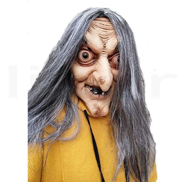 Funny Old Witch Mask Latex with Hair Halloween Fancy Dress Grimace Party Costume Cosplay Mask Prop Adult One Size Thanksgiving XJ250728