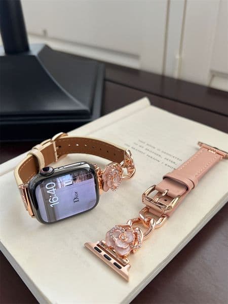 hot sell Elegant Leather Apple Watch Band with Camellia Flower Design Fashionable Straps for iWatch Series ddmySat