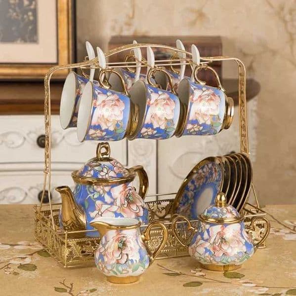 igh quality luxury exquisite bone china 15 pieces coffee pot cup saucer set ceramic afternoon tea set X2507283