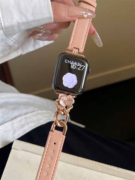 Luxury camellia flower designer apple watch band for iWatch series 10 9 8 7 6 5 4 3 ultra 2 Fashion Leather Smart Straps 42mm 38mm 40mm 44mm 41mm 45mm 46mm 49mm watchbands