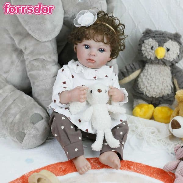 50CM Brown Curly Hair Reborn Baby Girl Soft Vinyl Newborn Hand-Detailed Painted Skin Hand Painted Hair Cuddly Baby Girl Doll Toy W250728