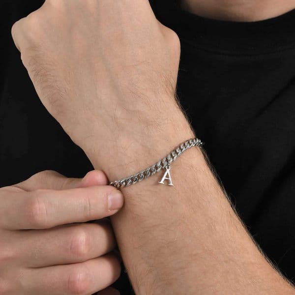 Mens Initials Cuban Links Bracelets Stainless Steel A-Z 26 Letter Alphabet Charm Chain Adjustable Wristband Casual Jewelry Gift W250728