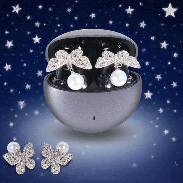 Ear Clip Wireless Bluetooth Headphones+Dia Bow Earphone Accessories Ai Noise Reduction 48H Battery Life Girl's Earphones