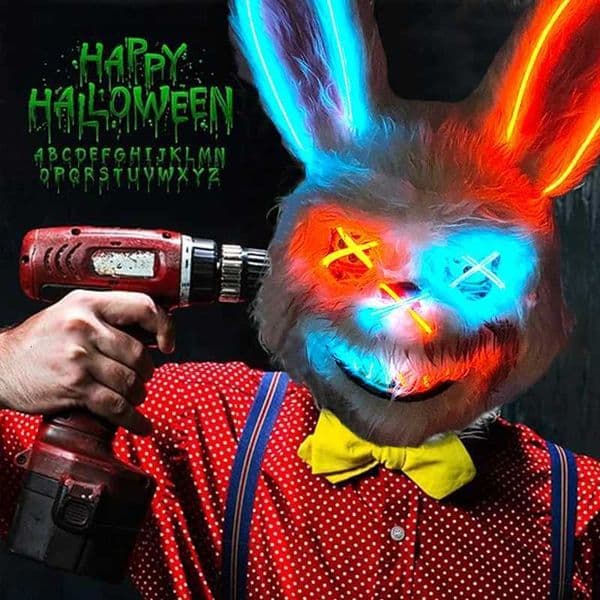 Hot Sale Glowing Cosplay Bunny Bear Face Mask Scary Bloody Killer Mask Neon Horror Rabbit Mask Halloween Masque Supplies XJ250728