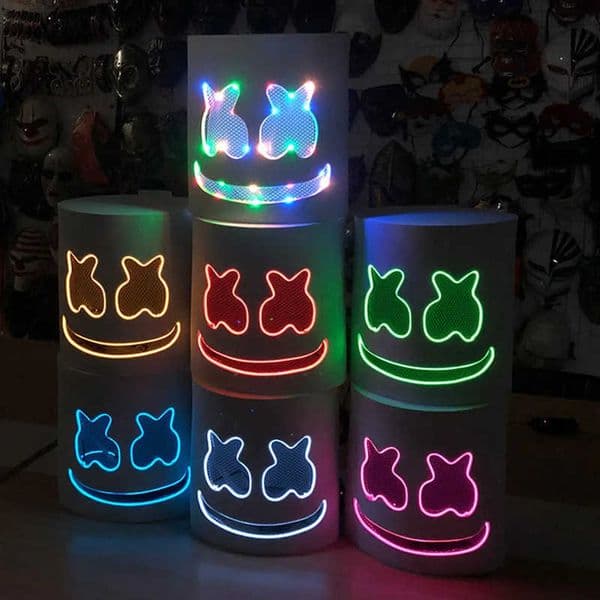 Hot Sale Luminous Head Cover Luminous DJ Marshmello Mask Glowing Cosplay Headgear for Neon Night Club Music Rave Props T250728