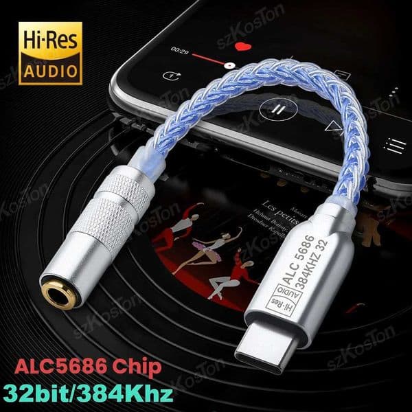 5686 USB Type-C to 3.5mm Audio Interface Headphone Amplifier HiFi DAC Audio Decoder IEM AMP 32b/384khz Smartphone Adapter X250726