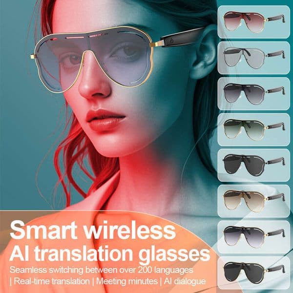 AI Translation Smart Glasses A17 Large Frame Sun Protection Photochromic Stainless Steel Bluetooth Audio designer Sunglasses