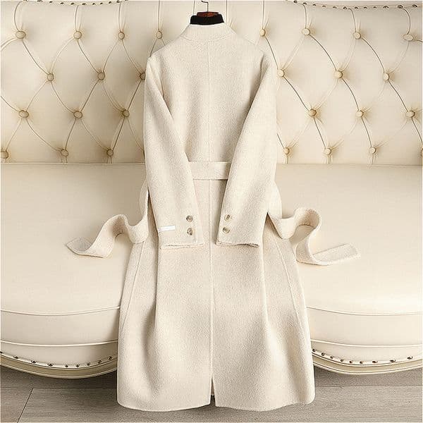 D5141 New autumn and winter double-faced wool coat, extended style, over-knee lace-up, slim fit, high-end feel