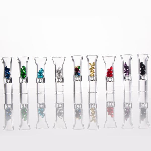 Cigarette Pipe Filter Mini Glass Filter Tips Flat Mouth with Colored Small Diamonds Smoking Accessories for Glass Bong XZ2348