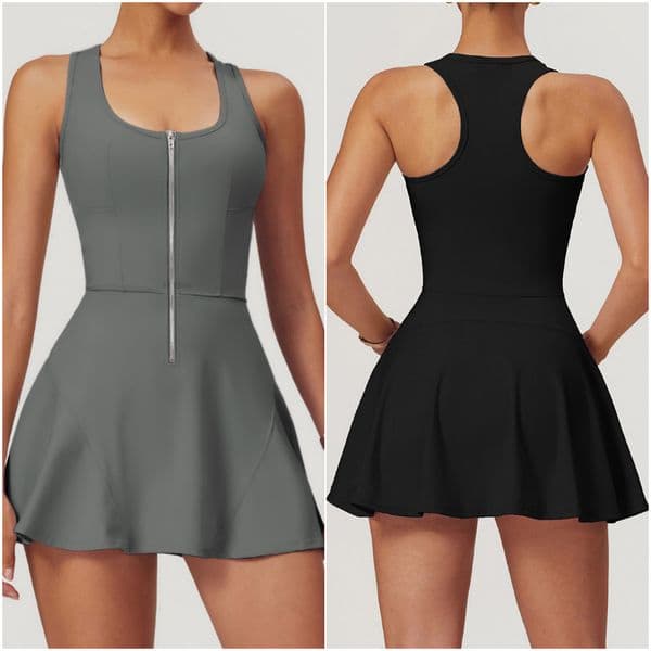 2026 Gym Clothe Set 8832 Womens Yoga Outfit Ladies Tennis Dresses Cheerleaders One Piece Dress Sleeveless Lining Safety Pants Bandage With Zipper workout set Sp