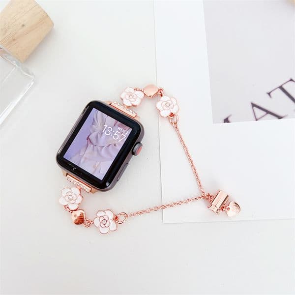 Luxury Flower Camellia Diamond Strap Watch Band 45mm 41mm 44mm 40mm 42mm Watchband Women Jewelry Bracelet For 10 9 8 7 6 5 4 3 ultra 2 1 band