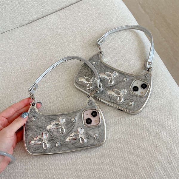 Epoxy Plated Bowknot Lanyard Handbag Compatible With Iphone 15 Pro Max Apple 14/13/12 Phone Case For Women
