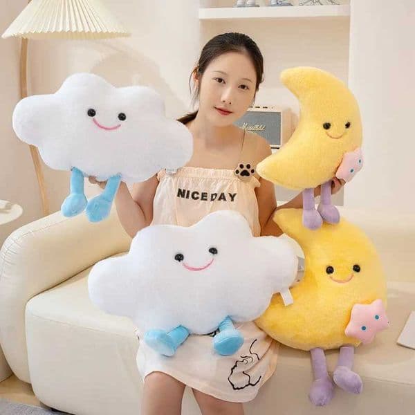 Cozy Soft Moon and Cloud Throw Pillow Home Decor for Sofa Bed Non-Slip Base Machine Washable Great Gift Office Cushion Z250729