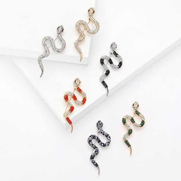 Silver Tone Rhinestone - Encrusted Snake Brooch Elegant Party Gift For Her High Quality And Stylish Jewelry