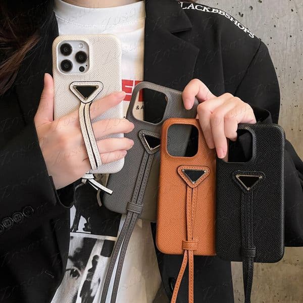 Luxury Designer Metallic Tri-angle Phone Case for iPhone Air 17 16 15 14 13 Pro Max Leather Skin Back Shell Strap Style Finger Band Anti-drop Cover 15pro 13pro iPhone16