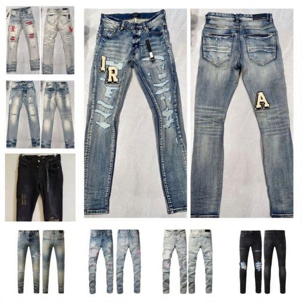 Designer Jeans For Mens jean brand letters A Designer Pants Denim Trousers Mens Jeans High Quality pencil pants hole cotton print hip hop black jeans Streetwear
